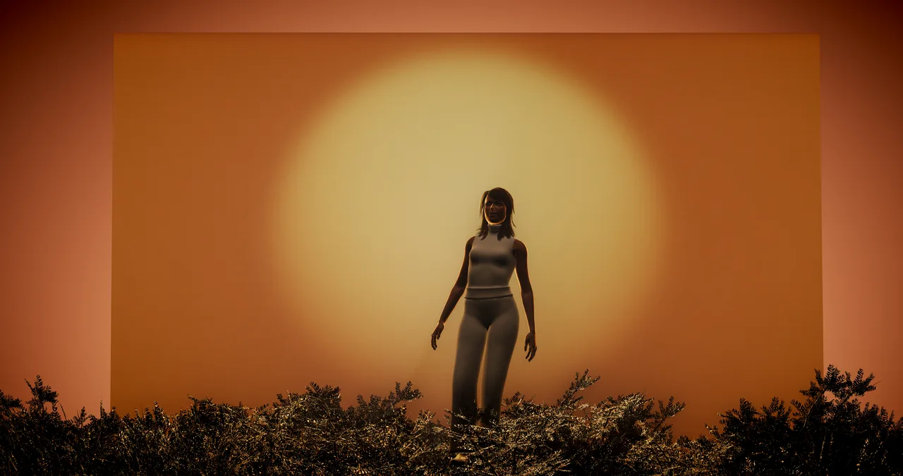 Singer centred in front of the circular sun LED