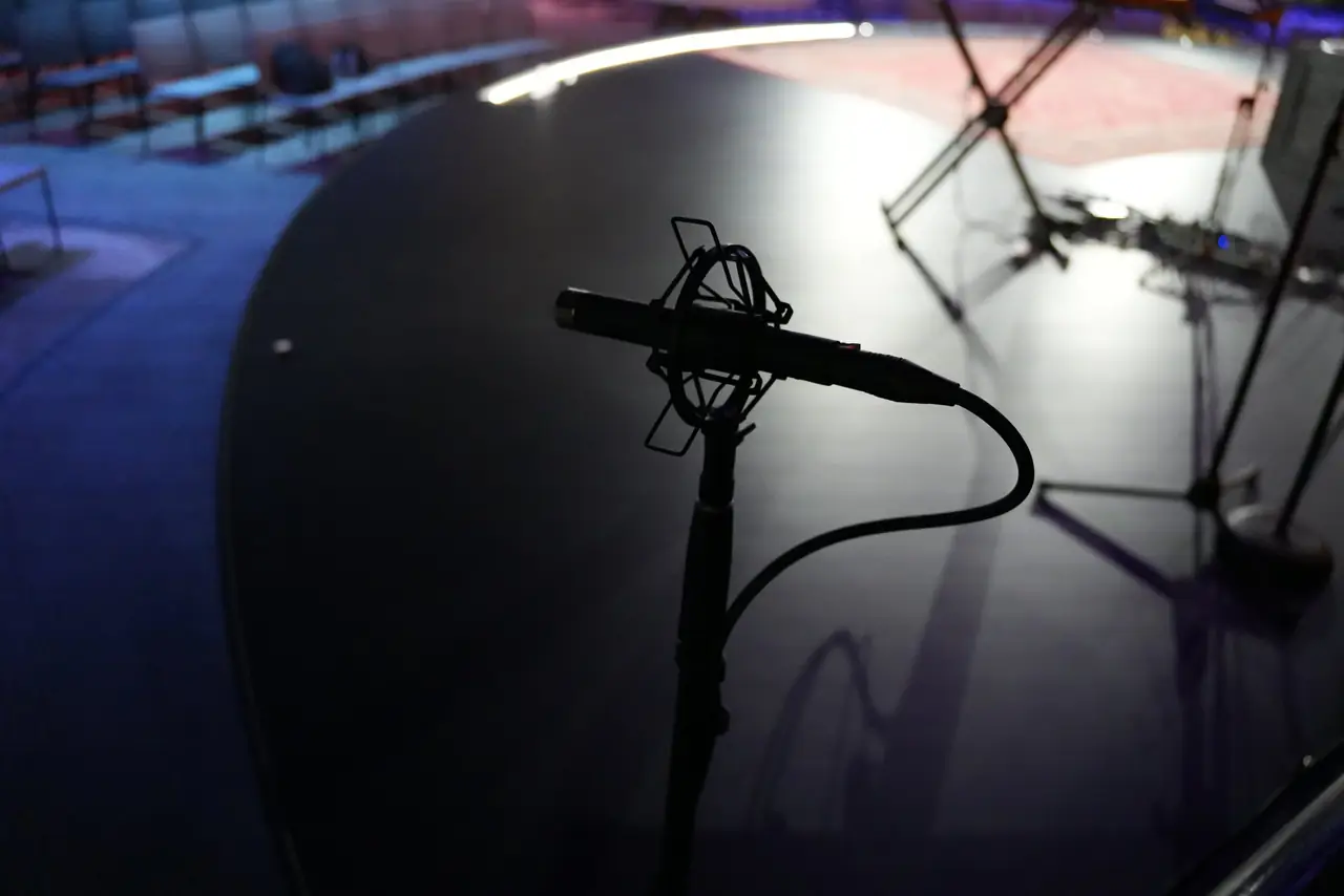 Microphone on a stand on the City Church stage