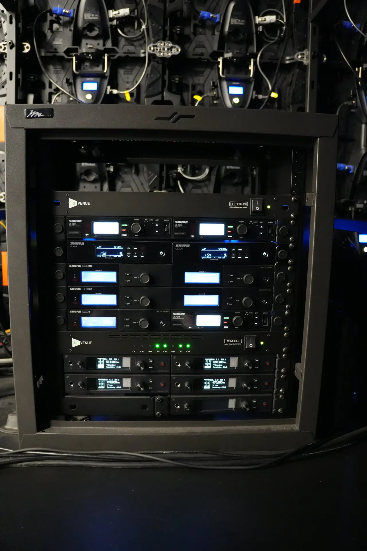 Installed equipment rack with networked audio and power units
